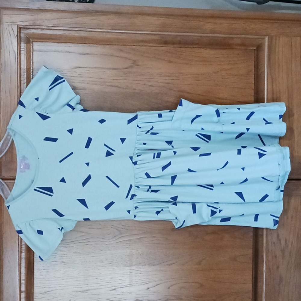 ME girls dress sz 7/8. Light blue with navy geometrics
